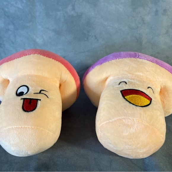 Mushroom Plush Duo Pink & Purple Hanging Display Happy Face Office Car Deco - Picture 10 of 13